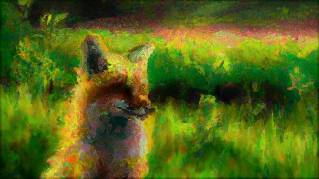 An oil painting of a fox in a field